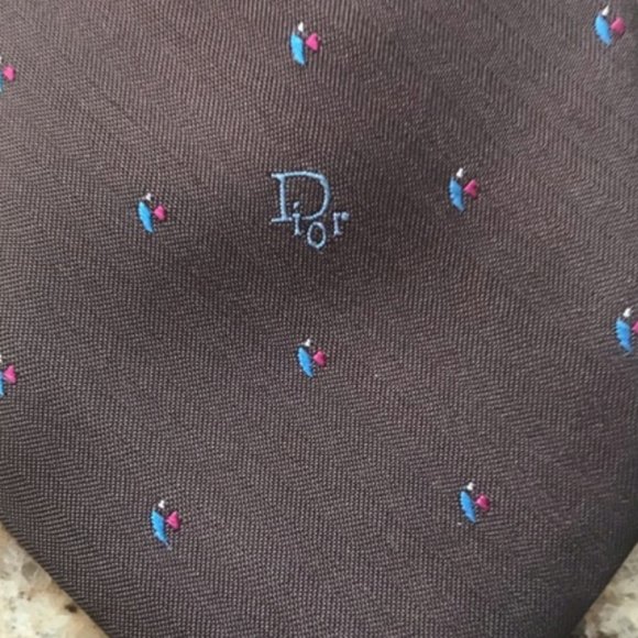 New Auc Christian Dior embroidered brown tie